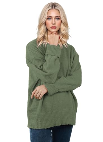 Image of Women's Oversized Crewneck Sweaters, Long Sleeve Fuzzy Knit Casual Chunky Warm Fall Pullover Sweaters Top Trendy Outfits