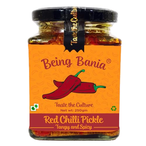 Image of Being Bania Stuffed Red Chilli Pickle - 100% Natural | No preservatives | Bharwa mirch ka achar | 250g in Jar | Fresh Pickles | Lal Mirchi