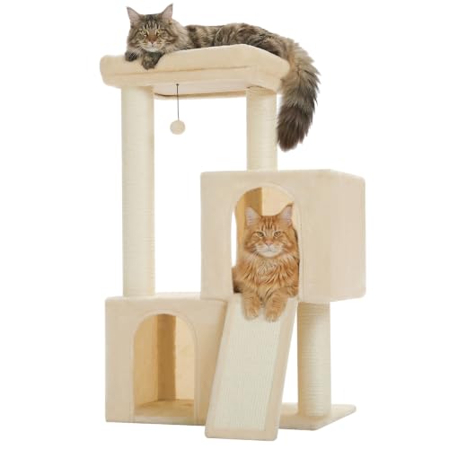 Image of PAWZ Road Large Cat Tree, 45 inch Heavy Duty Cat Tower with Dual Condos, Beige