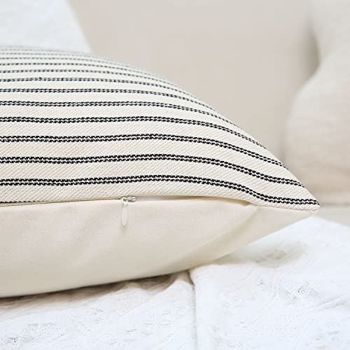 Hckot Black And Beige Striped Farmhouse Throw Pillow Covers 20 X 20 Inch, Set Of 2 Rustic Linen Decorative Pillow Case For Couch Sofa Cushion Cover Boho Modern Decor,Grey #TOP3