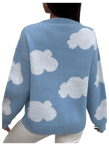 SHENHE Women's Crewneck Drop Shoulder Cloud Pattern Casual Sweater Pullover Jumper2