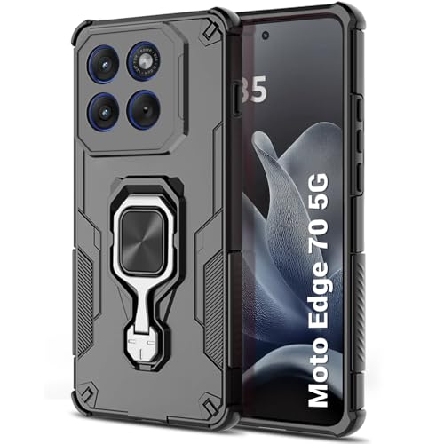 Image of TheGiftKart Tough Armor Bumper Back Case Cover for Motorola Moto Edge 70 5G | Ring Holder & Kickstand in-Built | 360 Degree Protection Back Case Cover for Motorola Edge 70 5G (PC & TPU, Black)