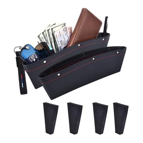 alavisxf xx Car Seat Gap Filler, [2 Pack] Universal Leather Car Seat Pocket Organizer, With 4 Spacer Between Seats Gap Filler to Hold Keys, Coins, Phone, Cards, Pens (Black) Cover