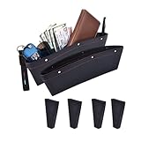 alavisxf xx Car Seat Gap Filler, [2 Pack] Universal Leather Car Seat Pocket Organizer, with 4 Spacer Between Seats Gap Filler to Hold Keys, Coins, Phone, Cards, Pens (Black)