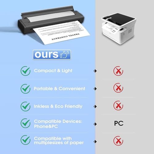 Image of Portable Inkless Printer, Wireless Bluetooth Thermal Printer with Bracket, for Laptops Phones Tablets iOS, Supports 8.5x11 Letter 2 to 8.5 Inch Thermal Paper (Black)