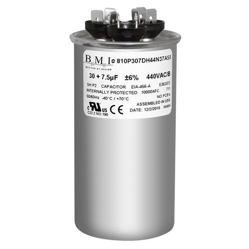 30 + 7.5 uF x 370 or 440 VAC Round - BMI USA Made Capacitor