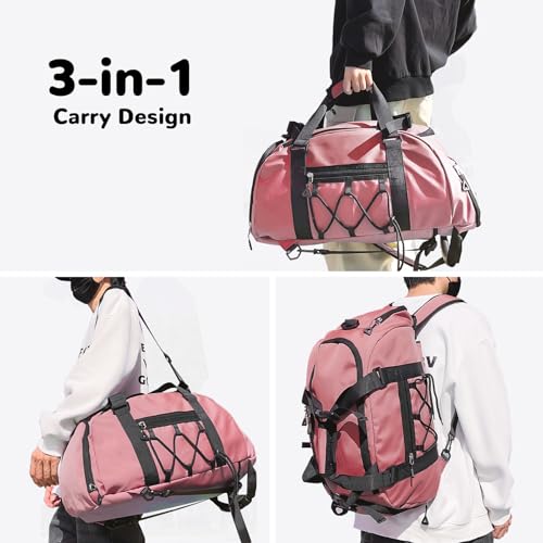 Outplea 30L Gym Duffle Bag for Men Women Gym Backpack with Shoes Compartment & Wet Pocket, Waterproof Sports Holdall, Pink - Image 2
