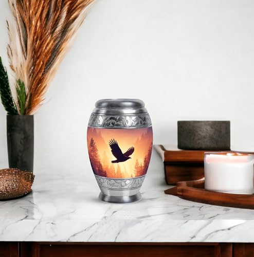 Image of Eagle Urn - Small Cremation Urn for Human Ashes Adult Male - Decorative Burial Urns for Mom Dad - 3 - Inch Set of 2