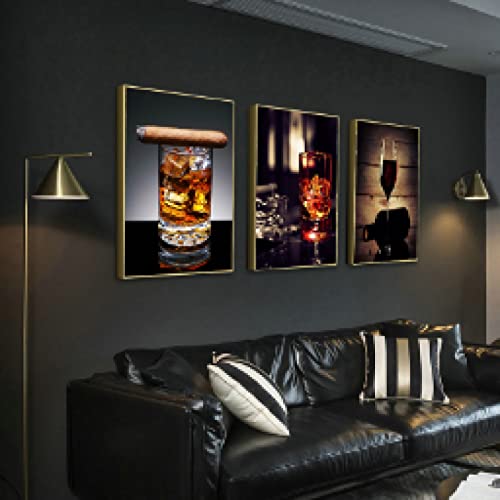 Toile murale vin et cigare KEBIA tableau triptyque grand format salon