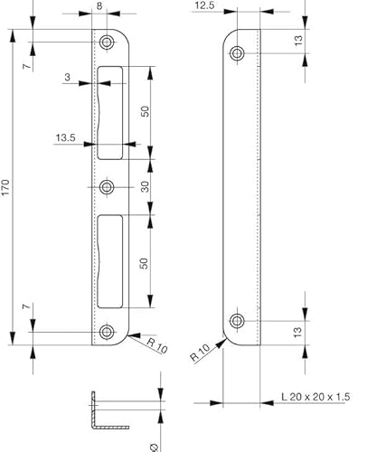 BKS Winkelschließbl.STA silber Winkel B.20xL.170mm ktg.Schenkelbreite 20mm DIN L/R