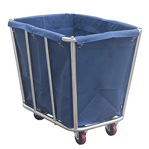 MYLW Wäschewagen Rollwagen Rollender Wäschesortierwagen Aus Rostfreiem Stahl, Hochleistungskorb-Leinenwagen Mit Geräuscharmen Rädern Und Abnehmbaren Taschen (Color : Blue, Size : 90×65×80cm) Cover
