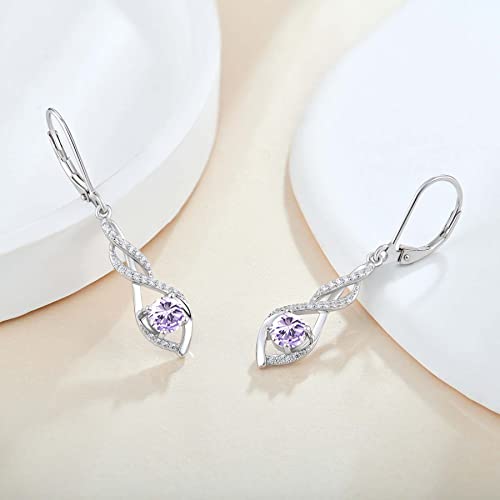 Infinity Sterling Silver Earrings For Women - Guesma Drop & Dangle Earrings Alexandrite Round Created Birthstone Crystal - Wedding Leverback Earrings Jewelry #TOP2