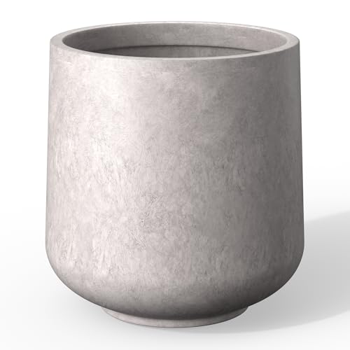 Image of Kante Accent Round Curved CON Gray Concrete Planter 13 inch Dia, Outdoor | Rubber Plug for Indoor, Drainage for Garden, All-Weather Cement Flower Pot, Handcrafted, Anti-Frost & UV, Modern Home Decor