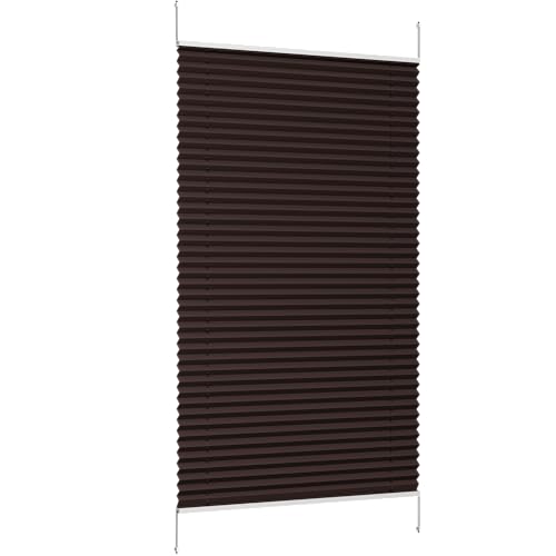 Sekey Plissee ohne Bohren, Fenster Plissee Klemmfix Jalousie 60 cm breit, Verspannt Lichtdurchlässig Sonnenschutz Fensterollo, 60 x 130 cm, Mokka