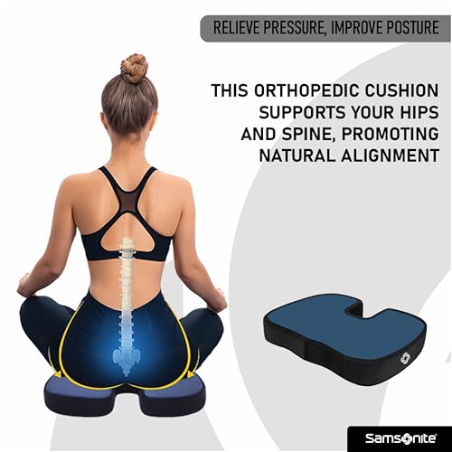 Image of Samsonite SA6104 Seat Cushion with Gel /Black [Cooling Effect is subjective, and Varies by Personal Sensitivity] Orthopedic Design Helps Relieve Pain Premium Memory Foam Fits