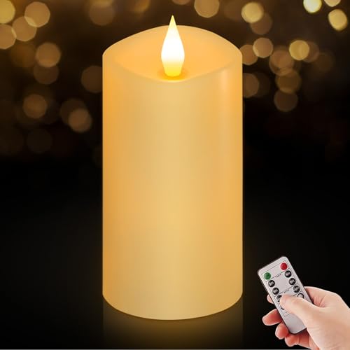 Image of Flameless LED Candles 3 inchx6 inch Set of 1, Battery Operated with Remote & Timer, 600-Hour on 2 AA Batteries, Flickering Realistic Flame, Ivory for Indoor /Outdoor