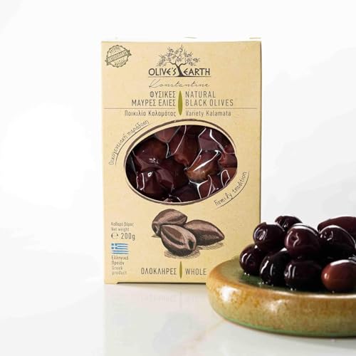 Olive’s Earth Griechische Schwarze Kalamata-Oliven – 4 x 200 g (Gesamt 800 g) | Naturprodukt aus Griechenland | Ohne Konservierungsstoffe | Vegan & Vegetarisch