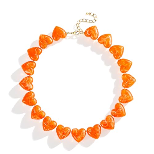 YUJIE Amber Acrylic Heart Choker Necklace for Women Vintage Punk Chunky Necklace Trendy Fashion Accessory (orange)