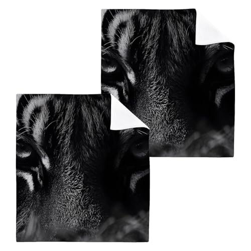 YANENDIE Tiger Eyes Washcloths Towels, Highly Absorbent and Soft Cotton Face Cloths, 2 Pack Quick Dry Wash Cloths - 12 X 12 Inches