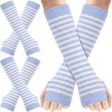 Syhood 2 Pairs Long Arm Warmers Knit Women Fingerless Gloves,Blue White