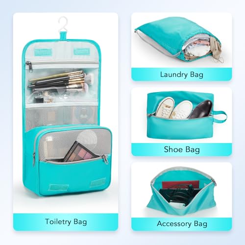 Olarhike 10 Pack Compression Packing Cubes for Travel Compressible Expandable Suitcase Packing Cubes Luggage Organizer Bag Travel Essentials Travel Accessories for Family Vacation (Cyan)