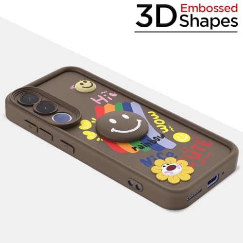 Image of Pikkme Back Cover for Vivo V70 FE 5G | Soft Silicone| Cute Rainbow Smile & 3D Cartoon Flower Design | Shockproof Raised Camera Protection Bumper Case (Brown)