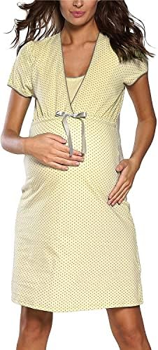 Italian Fashion Chemise de Nuit Allaitement | Pyjama Grossesse et Maternité | Pyjama Femme Enceinte pour la Maison et l'Hôpital | Tenue Maternité Accouchement avec Encolure Ronde S-XXL