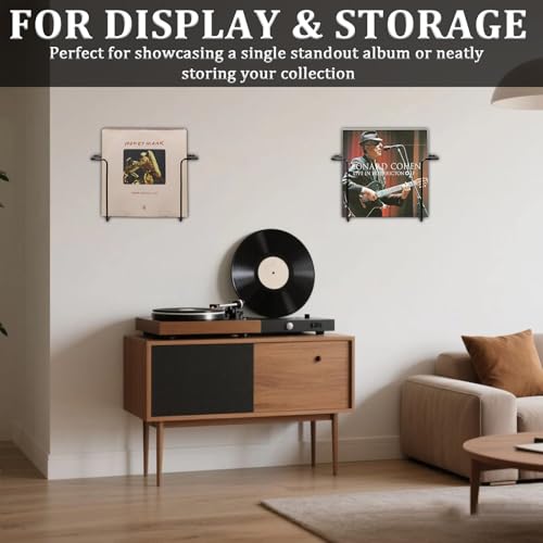 2 Pcs Vinyl Wall Mount Holder, Metal Vinyl Record Wall Mount Shelf, Matte Black Floating LP Display Rack, Minimalist Steel Album Holder, Wall Mounted Storage for LPs & Album Covers Black by YORZSDI - Used condition - Image 3