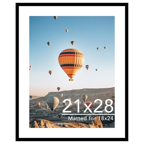 Image of JCJMY 21x28 Picture Frame with 18x24 Mat, Display Photo 18x24 with Mat or 21 x 28 Without Mat, Wall Hanging Large 21 by 28 Poster Frame with Plexiglass, Black