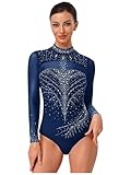 Winnrchan Women's Rhinestone Ballet Artistic Gymnastics Dance Leotard Dance Unitard Training Jumpsuit Navy Blue Small