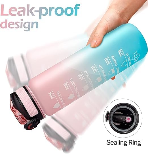 Image of Plastic 1-L Motivational Water Bottle Sipper Bottle For Adults With Time Measurement BPA Free Non-Toxic Water Bottle For |Office|School|College|Gym| Multi Color-1000ML