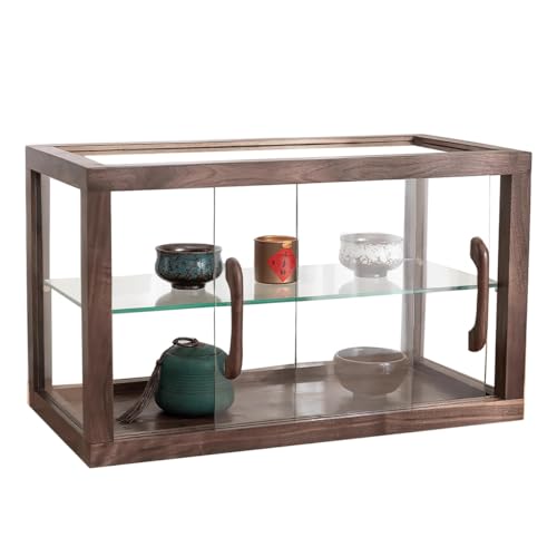 Vitrina de cristal y madera natural con puertas deslizantes para coleccionables