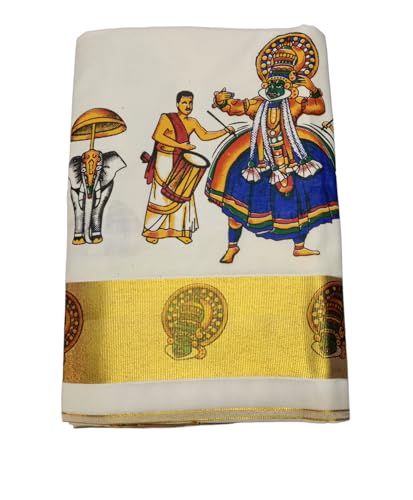 Sari kasavu imprimé taille unique pour un drapé parfait et chemisier assorti