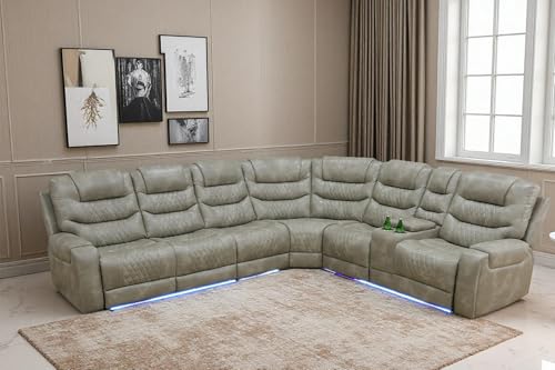 Toseslo Power Recliner Sectional Set with LED Light, Leather Power Reclining Sofa Set, Living Room Furniture Sets, Reclining Corner Couch with Cup Holder/Storage Console for Living Room