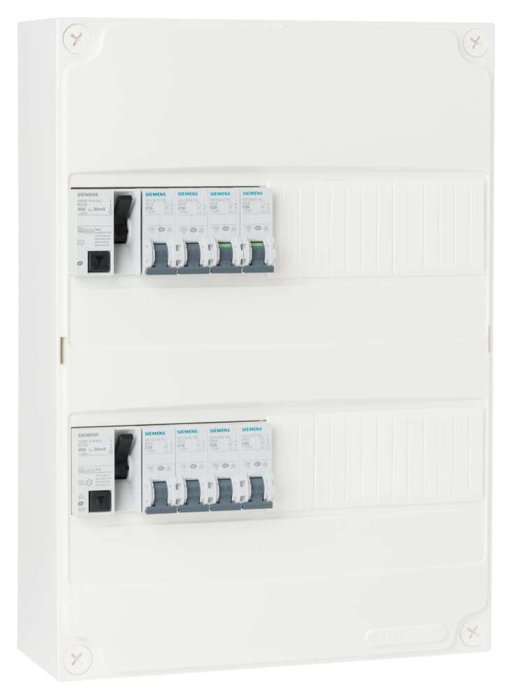SIEMENS - Tableau électrique pré-équipé 2 rangées 26 modules 8 disjoncteurs 2 interrupteurs différentiels NFC 15-100