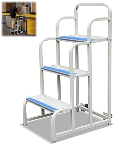 3 Step Stairs with Wheels, Industrial & Warehouse 3-Step Rolling Stairs, Non-Slip Rolling Steps with Stair Edge Protector, Easy to Move Rolling Steps with Wheels(19.7W x29.5H, 600LBs Loading). by THOOUM - Image 2