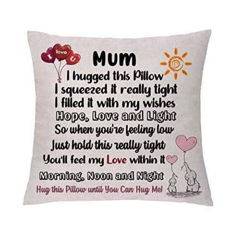 Mum Hug Cushion Cover Mothers Day Appreciate Gift Mummy I Love You Forever Pillow Case Mom Birthday Gift Throw Pillowcases Mommy Christmas Thanksgiving Decoration from Kids to Best Mother in the World Cover