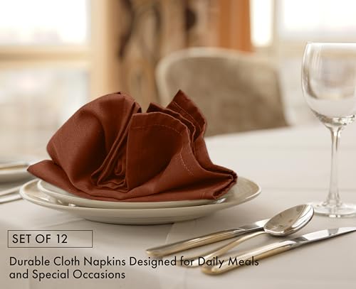 Image of Ruvanti Cloth Napkins Set of 12, 18x18 Inch, Soft & Absorbent Cotton Enrich Dinner Napkins for Hotel, Wedding Parties, Napkins Everyday - Rust