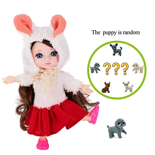 Beem Jun 6 Inch Girl Bjd Dolls 16 Cm Ball Joints Doll With Accessories Small Cute Pups Grey Eyes Adorable Clothing Dress Up Pink Princess Outfit Dolly Best Gift For 3 Years+(Red) #TOP3