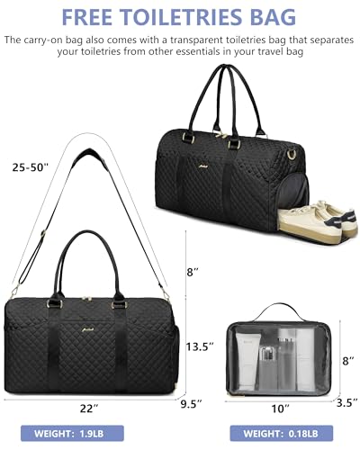 Image of Women Weekender Travel Duffle Bag: Travel Duffel Overnight Bags with Shoe Compartment Large Carry on Tote with Toiletry Bag Weekend Traveling Yoga Gym Hospital Bag for Women with Wet Pocket Black