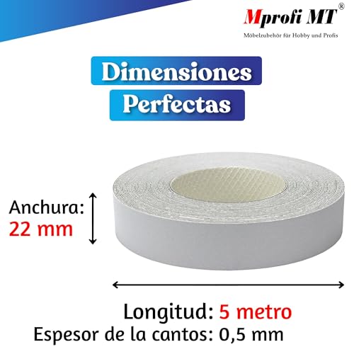 Miniatura 2 de Mprofi Mt - Moldura Adhesiva Y Melamina Cinta De Canto Aluminio 22mm X 5m Protector Bordes Para Estanterías, Muebles Y Paneles Canto Termoadhesivo Duradero Espesor 0,50mm