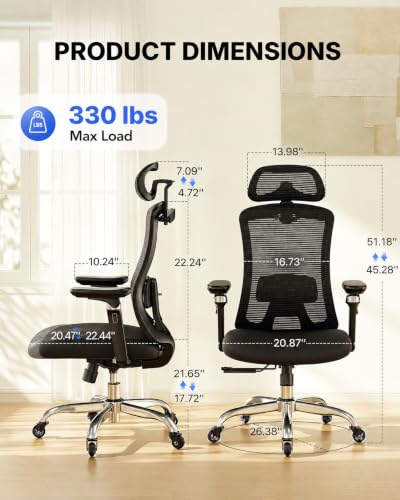 HUANUO Ergonomic Office Chair w/ 6D Armrests & Lumbar Support - image 2