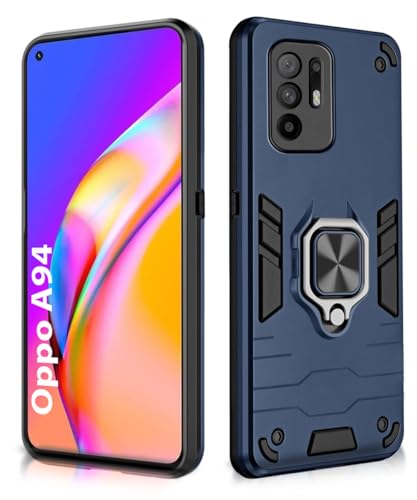 Image of WOW IMAGINE Tough Armor Bumper Back Case Cover for Oppo A94 | Ring Holder & Kickstand in-Built | Excellent 360 Degree Protection (Blue)