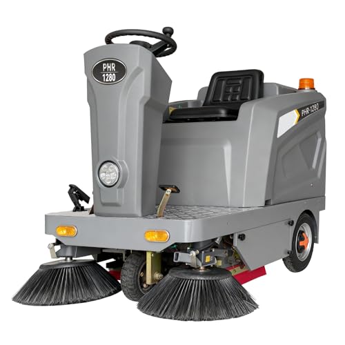 KARHDIR Ride-on Floor Sweeper Machine 92,600 Sq ft/h Efficiency 26.5 Gal Dustbin, 51" Brush Width Industrial Cleaning Machine,800W Brushless Motor, Grey