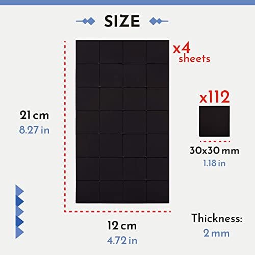 WINTEX Magnetic Plates, Self-Adhesive, Strong - 112 Magnets 30 x 30 mm, Can Be Cut to Size - Flat Adhesive Magnets Suitable for Sticking Photo/Pictures or Sticking to the Board 30 x 30 x 2 mm