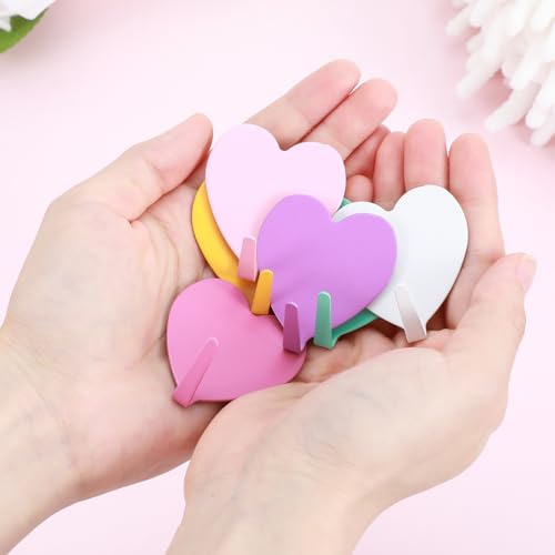 6PCS Self Adhesive Hooks Heart Shaped Cute Removable Wall Hook Stainless Steel No Damage Sticky Hook for Hanging, Kids Room Funky Hooks for Wall Towel Backpack Coat Self-Adhesive - Image 6