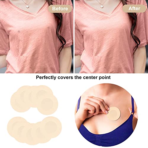 Qinglee 40 Pièces Cache Tetons Femme, Ronde Adhesif Poitrine, Jetables Couvertures de Mamelon, pour Les t-Shirts, Les Hauts Transparents, Beige – vue 7