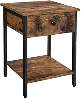 VASAGLE Nightstand, Bedside Table, Side Table with Drawer and Shelf, End Table, Bedroom, Living Room, Easy Assembly, Steel Frame, Industrial, Rustic Brown and Black LET55BX