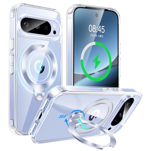 Google Pixel 10/Pixel 10 Pro �P�[�X MagSafe�Ή� ���C�����X�[�d�Ή� �s�N�Z��10 �P�[�X �ϏՌ� 360°��]���C�X�^���h Google Pixel 10 Pro �J�o�[ �c�����Ή� ���[���܂肽���݃X�^���h �ČRMI