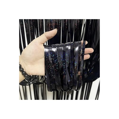 Tinsel Backdrop Metallic Tinsel Foil Fringe Curtain 6pcs Photo Backdrop Glitter Streamers for Wedding Background(Laser Black)